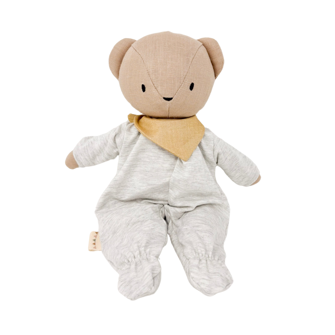 Sandy Bear + Moon Footed Sleeper + Gold Bandana Bib