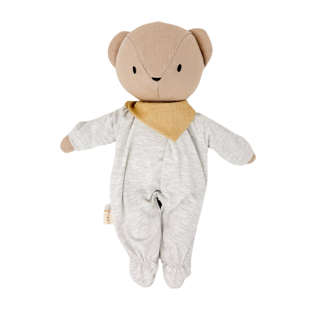Sandy Bear + Moon Footed Sleeper + Gold Bandana Bib