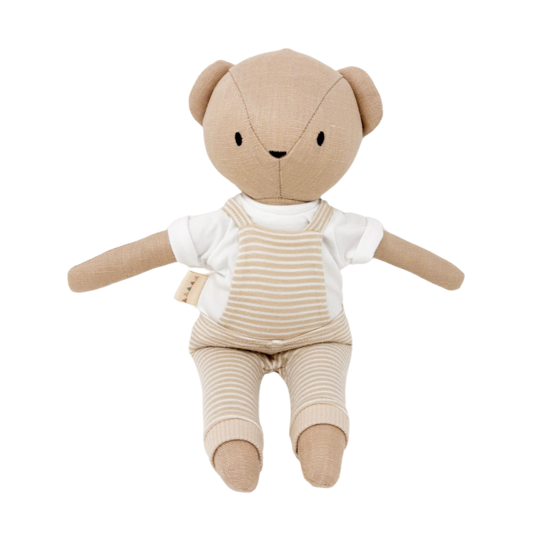 Sandy Bear + Cotton Modal Tee + Striped Jersey Overalls