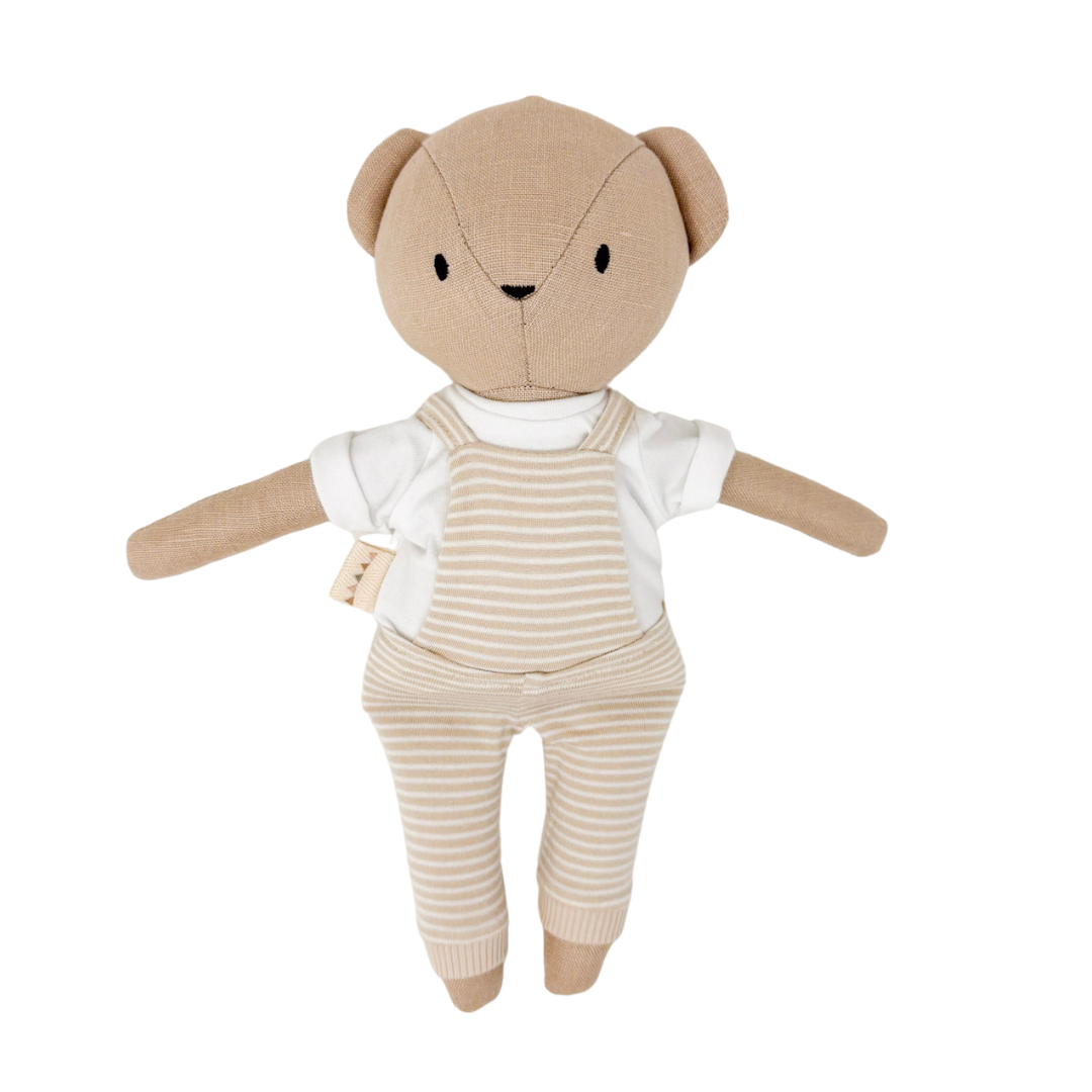 Sandy Bear + Cotton Modal Tee + Striped Jersey Overalls