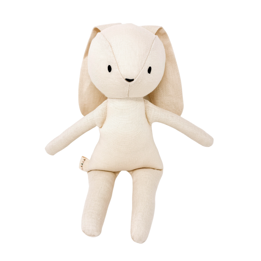 Lumi Bunny + Cotton Modal Tee + Striped Naomi Dress + Caramel Knotted Headband