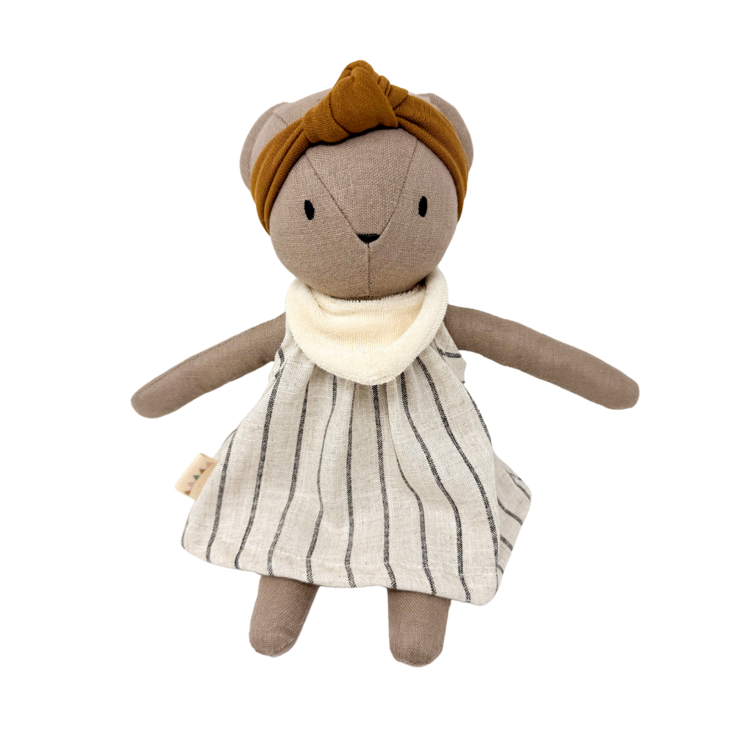 Coco Bear + Striped Naomi Dress + Caramel Headband + Terry Cloth Bandana Bib