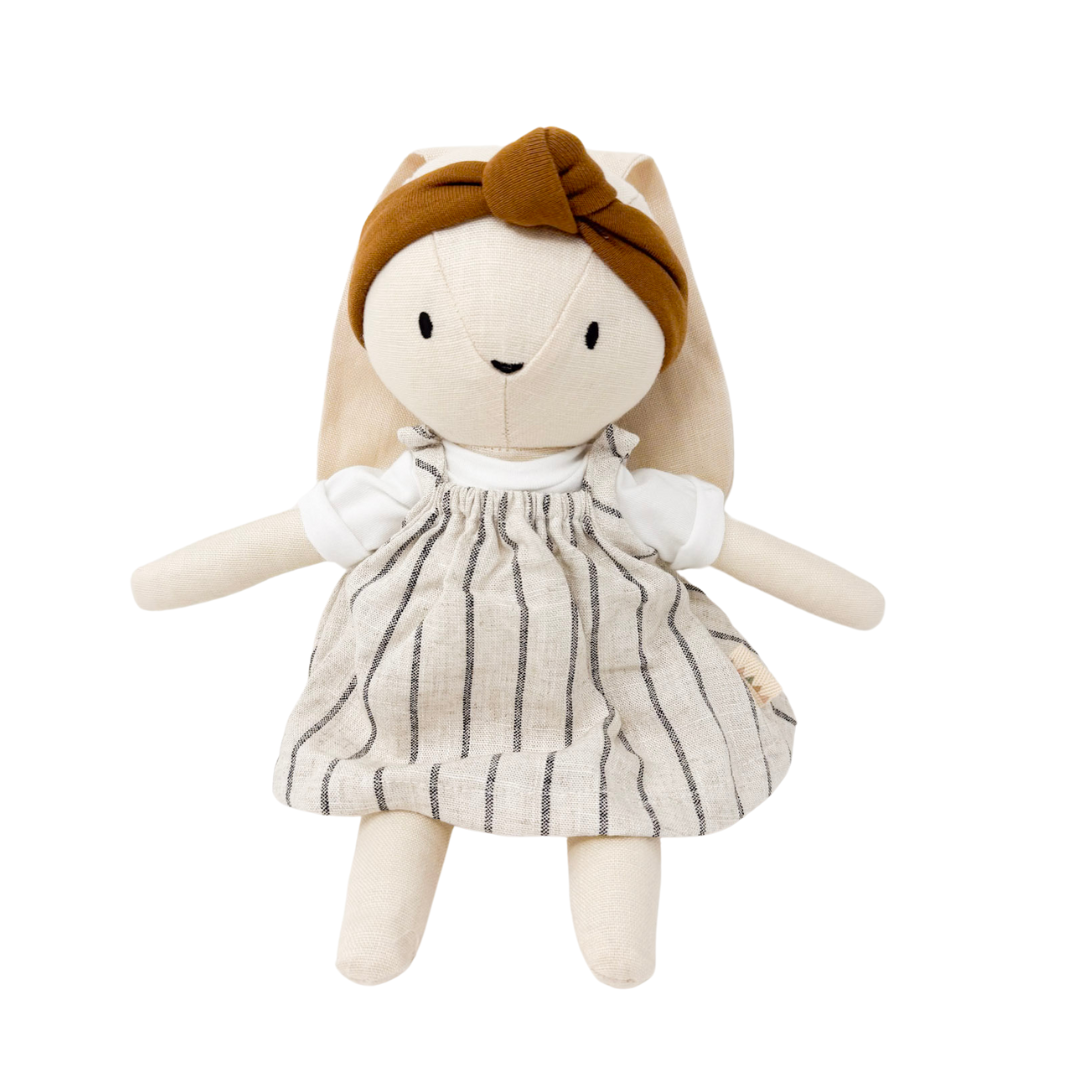 Lumi Bunny + Cotton Modal Tee + Striped Naomi Dress + Caramel Knotted Headband