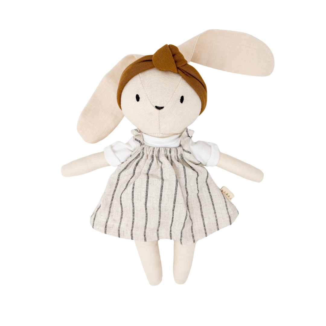 Lumi Bunny + Cotton Modal Tee + Striped Naomi Dress + Caramel Knotted Headband