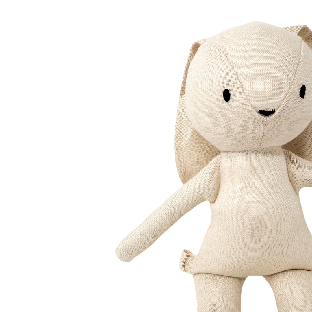 Lumi Bunny + Cotton Modal Tee + Striped Naomi Dress + Caramel Knotted Headband