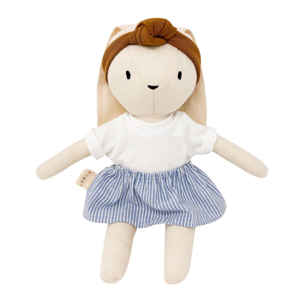 Lumi Bunny + Nautical Lucy Skirt + White Modal Tee + Caramel Knotted Headband