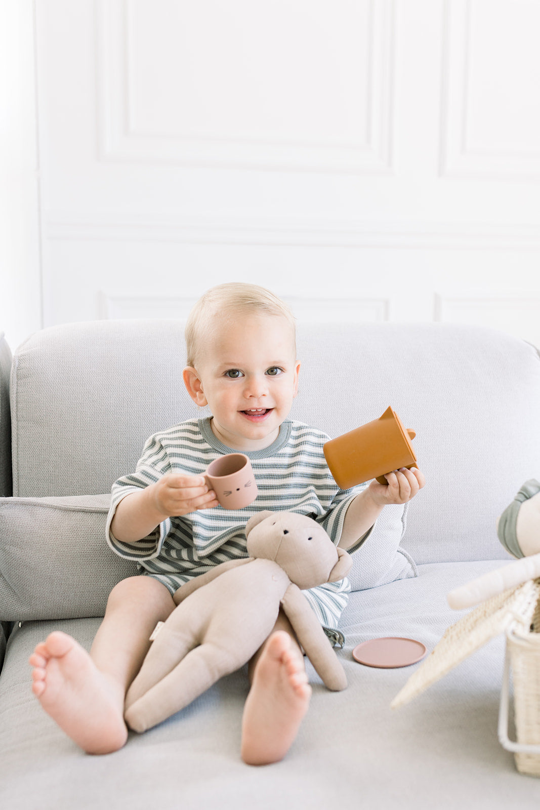 Sandy Bear + Cotton Modal Tee + Striped Jersey Overalls