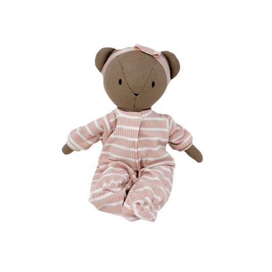 Coco Bear + Striped Footed Sleeper & Ribbon Headband