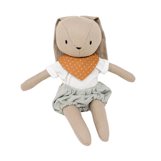 Sootie Bunny + Cotton Modal Tee + Bloomers - Sage + Swiss Cross Bandana Bib