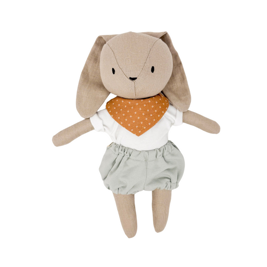 Sootie Bunny + Cotton Modal Tee + Bloomers - Sage + Swiss Cross Bandana Bib