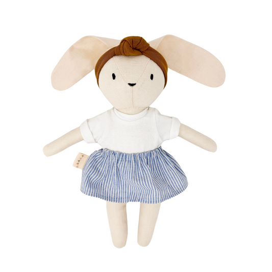 Lumi Bunny + Nautical Lucy Skirt + White Modal Tee + Caramel Knotted Headband