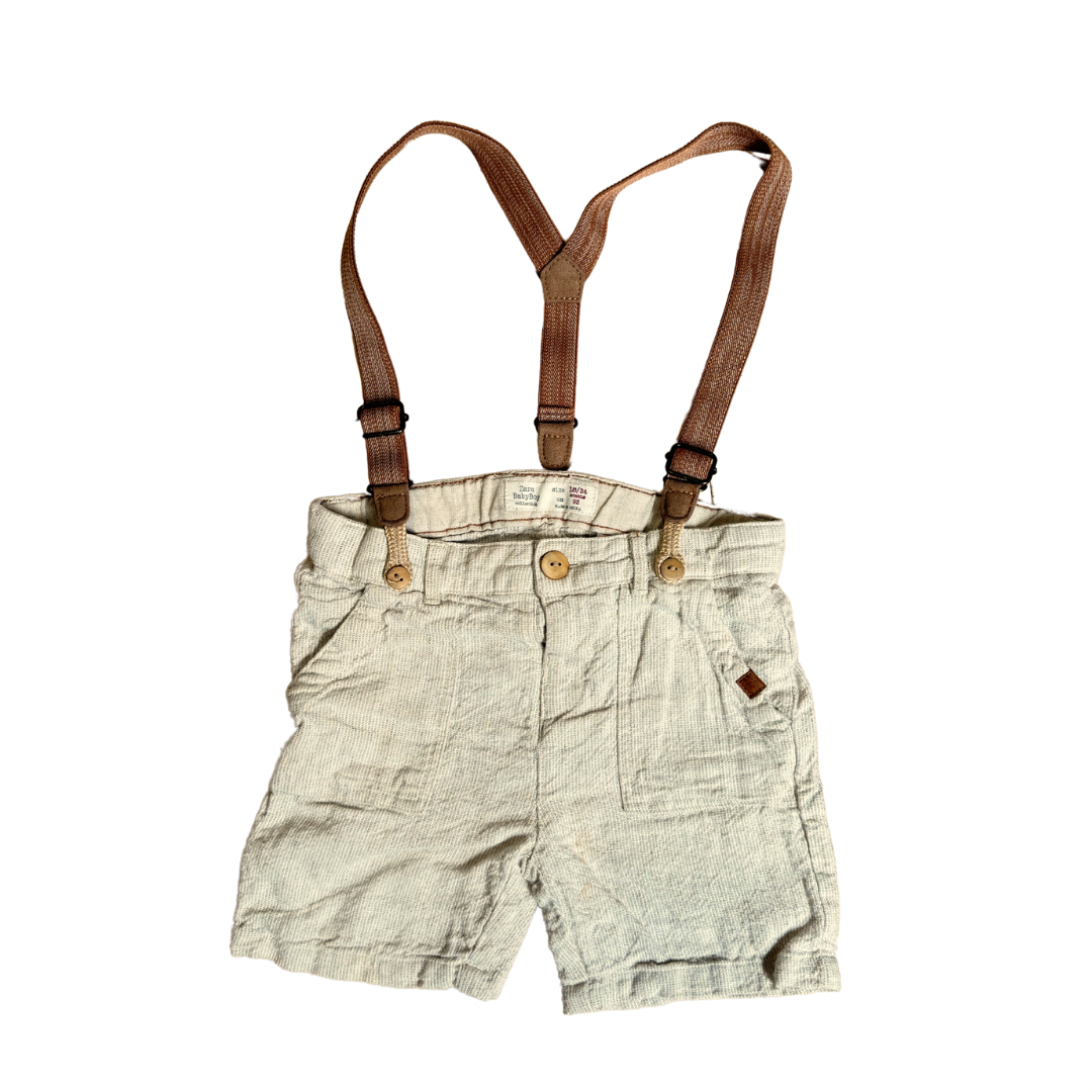 Zara Kids | Pinstriped Linen Shorts with Overall Straps | 18-24M