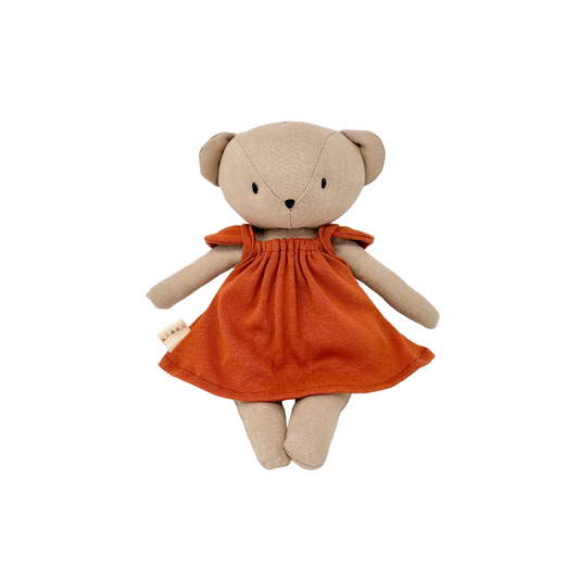 Sandy Bear + Ribbed Knit Petal Dress in Maroon
